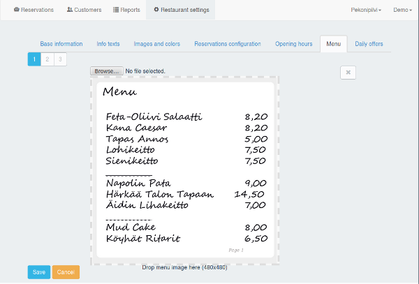 Bacon.fi admin menu