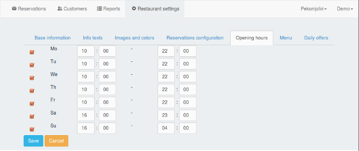 Bacon.fi admin opening hours